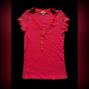 vintage Lacoste size 44, extra large pink Red Striped Polo Shirt henley